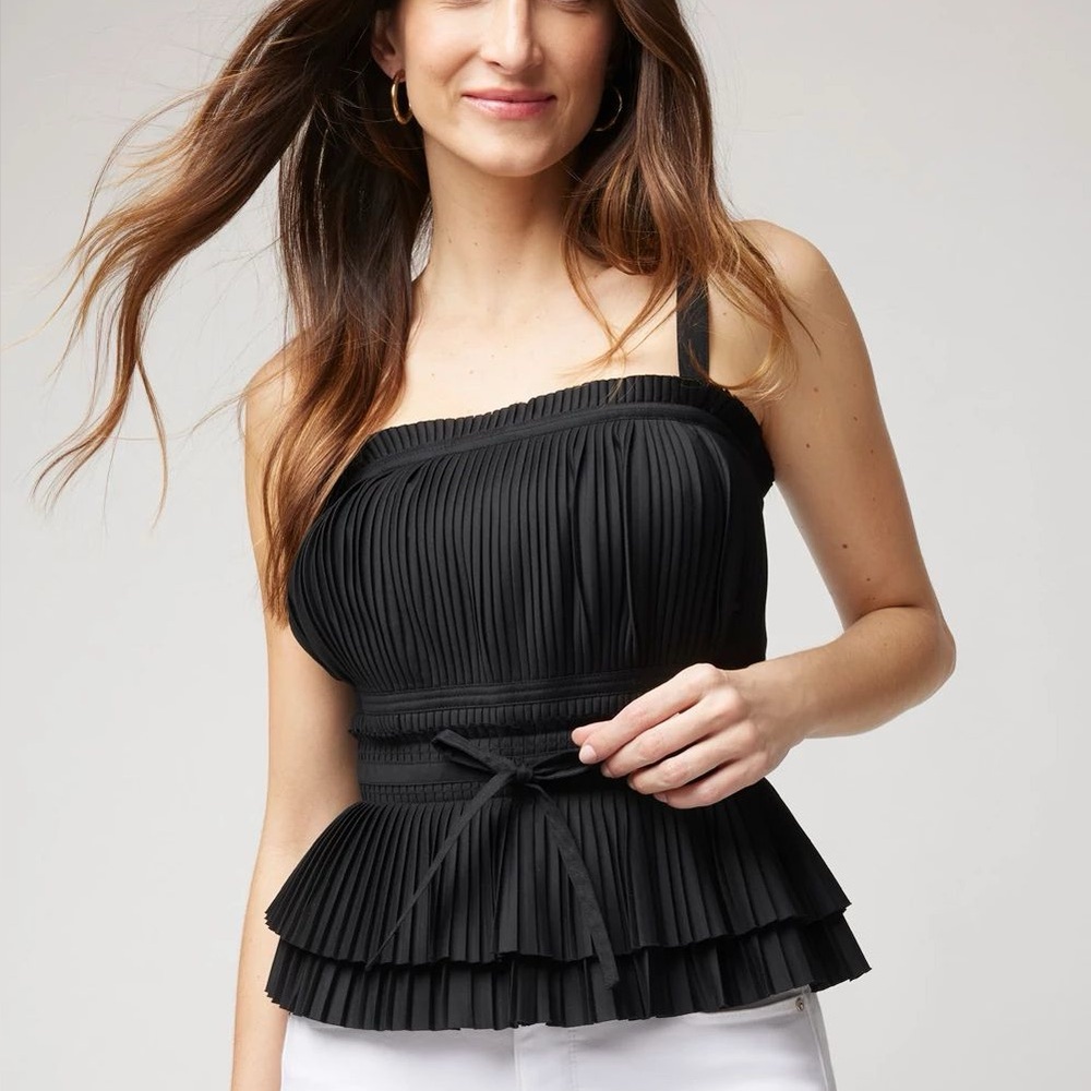 Pleated One-Shoulder Black Peplum Top - Women